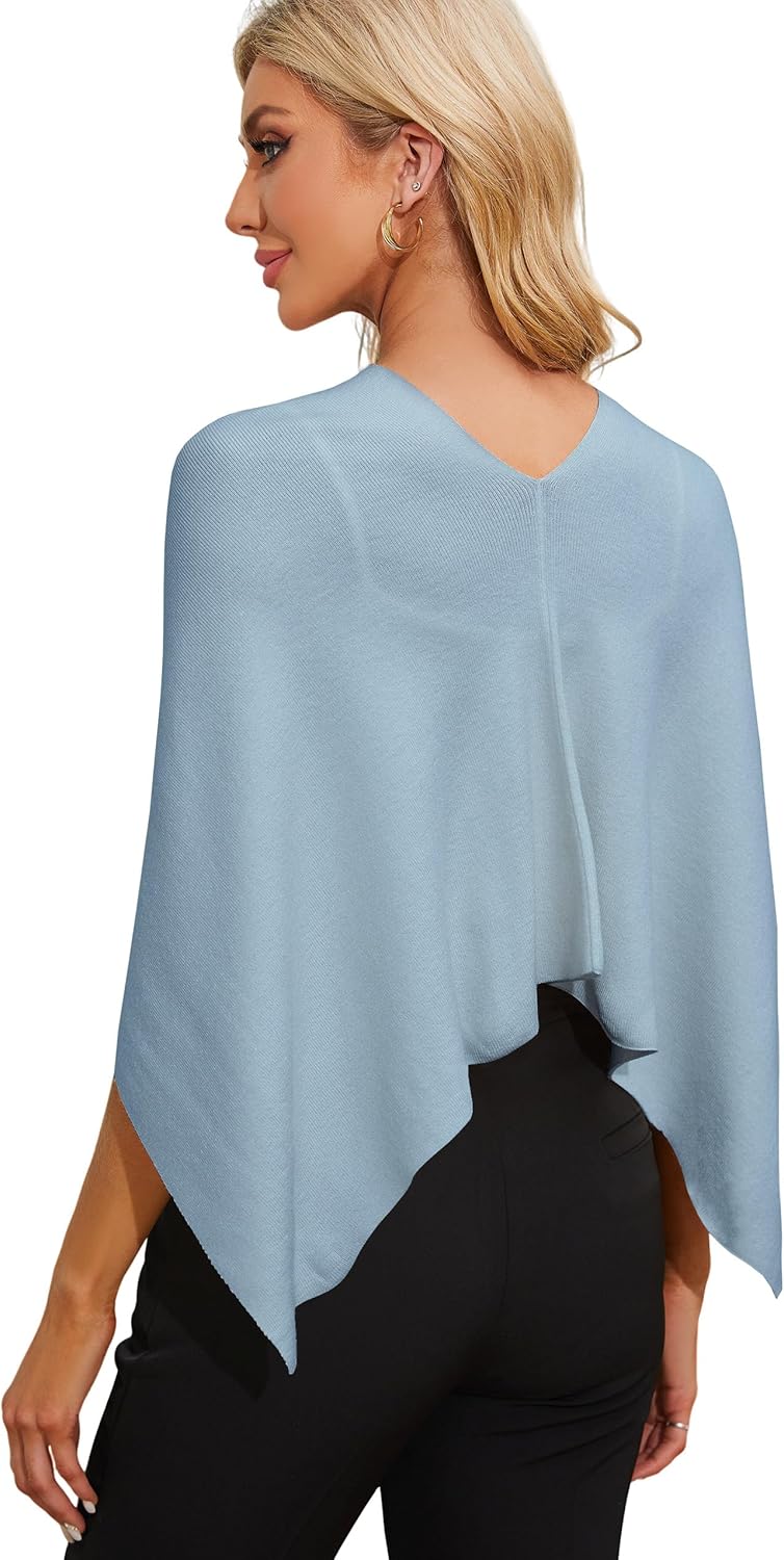 Puli Women Capri Poncho Sweater Slimming Fit Cropped Versatile Shawl Soft Knit Wraps Cowl Neck Short Tops - Image 2